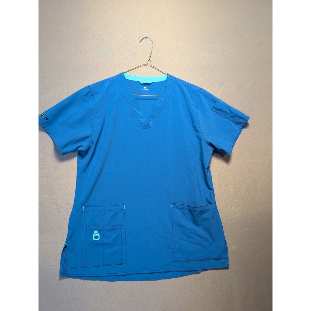 Carhartt Force Utility Scrub Top Womens M Blue Stretch Cross Flex V-Neck Medical